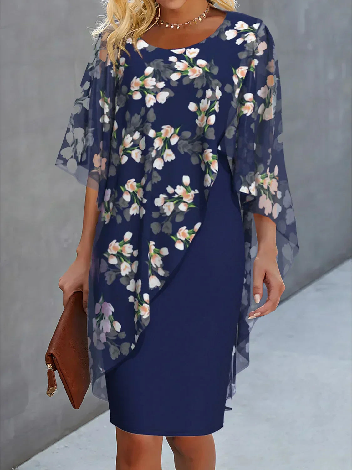 Lauren Robe Femme en Chiffon – Robe Fleurie Élégante à Coupe Fluide avec Voile Léger