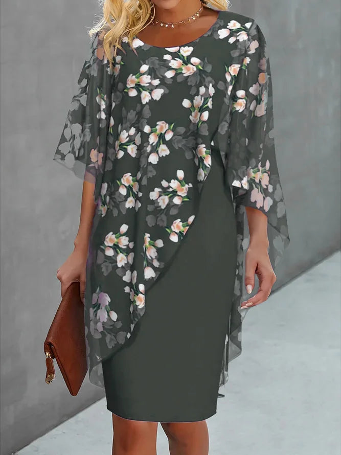 Lauren Robe Femme en Chiffon – Robe Fleurie Élégante à Coupe Fluide avec Voile Léger