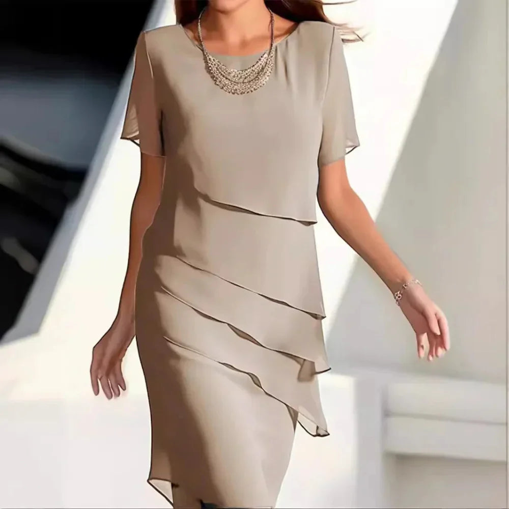 Vestido midi Élodiane para mujer – Chifón ligero, diseño en capas y corte elegante