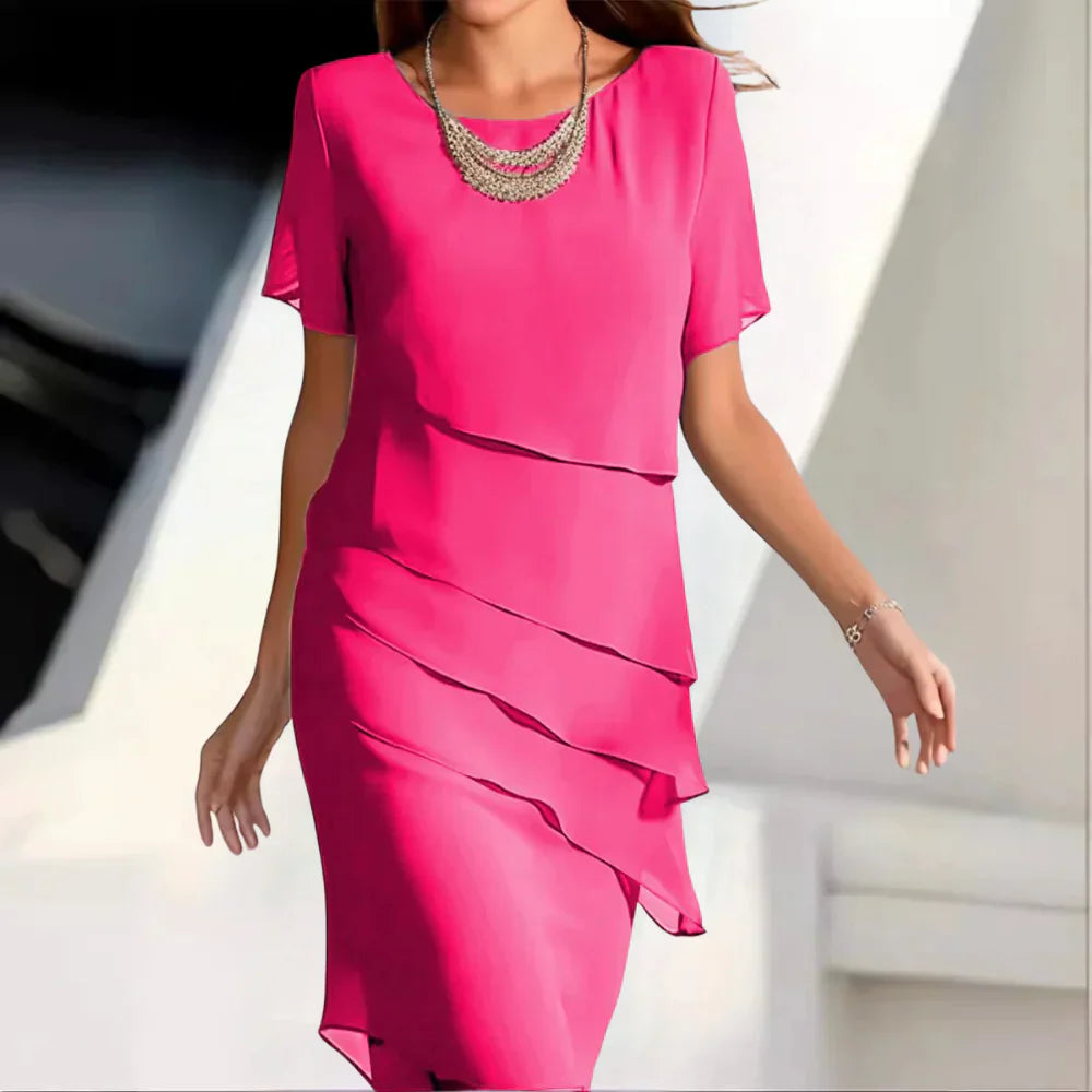 Vestido midi Élodiane para mujer – Chifón ligero, diseño en capas y corte elegante