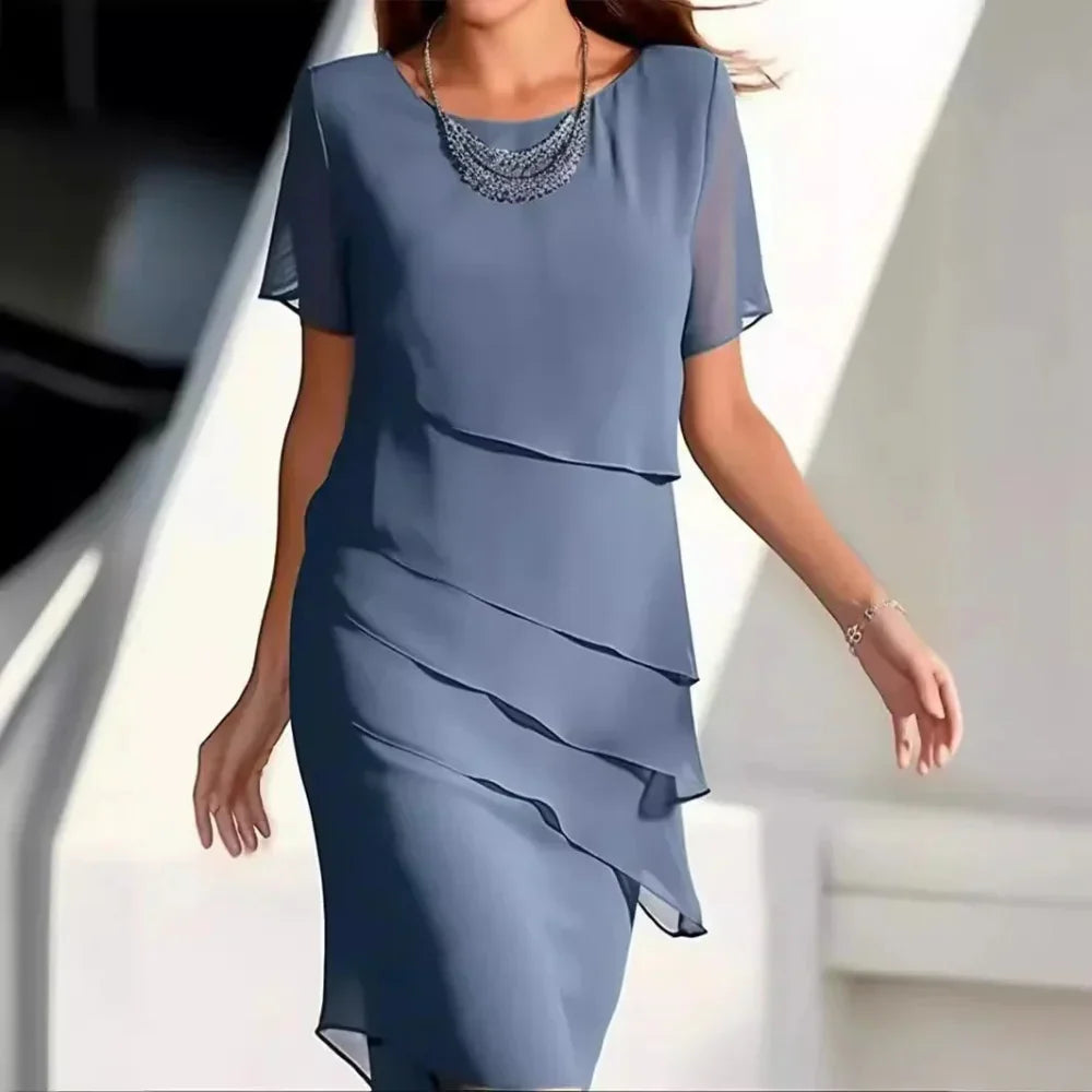 Vestido midi Élodiane para mujer – Chifón ligero, diseño en capas y corte elegante