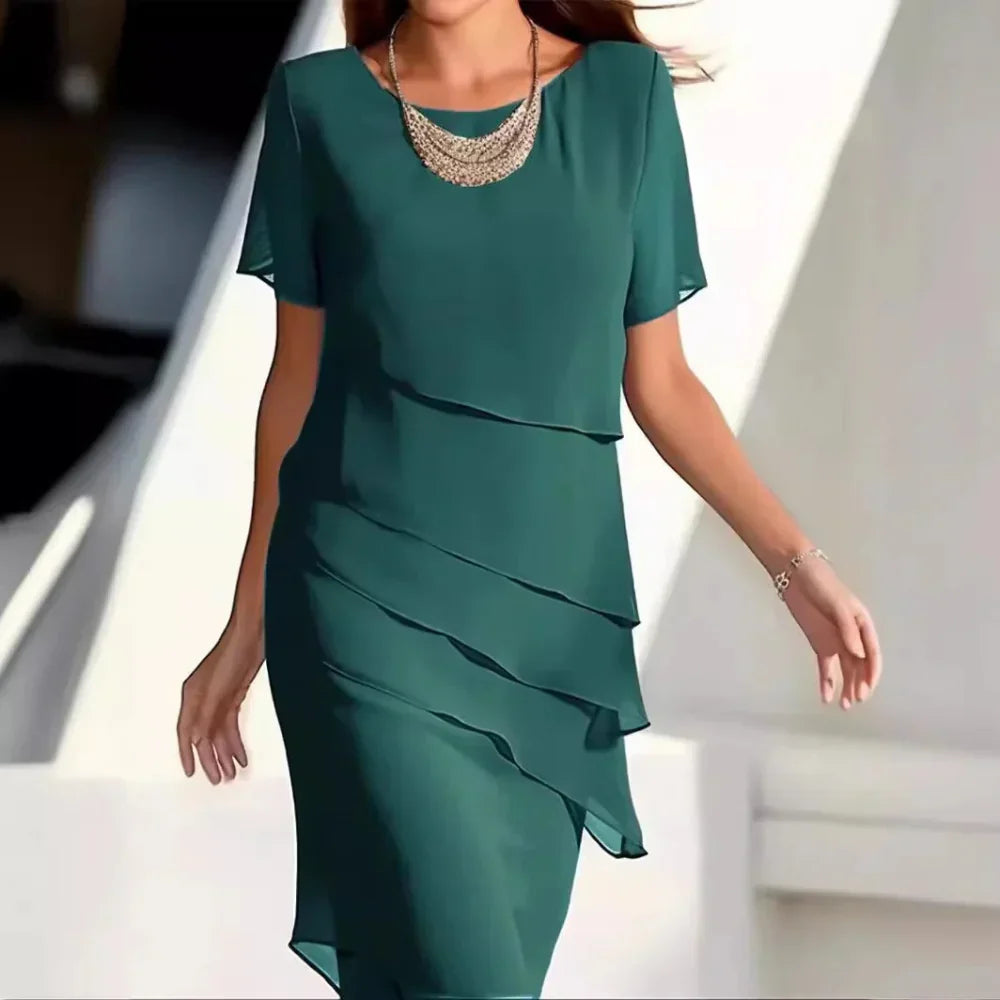 Vestido midi Élodiane para mujer – Chifón ligero, diseño en capas y corte elegante