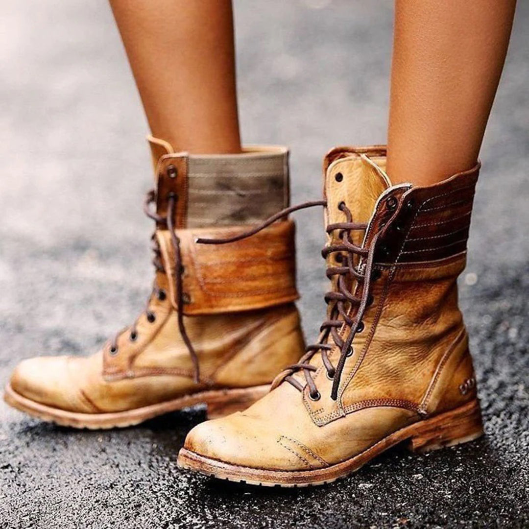 Astrid Bottines Femme – Bottines en Cuir à Lacets avec Style Vintage et Confort Quotidien
