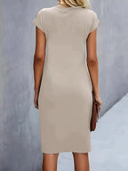 Isolde Women's Midi Dress – Elegant Fitted Cut with Draped Detail at the Waist