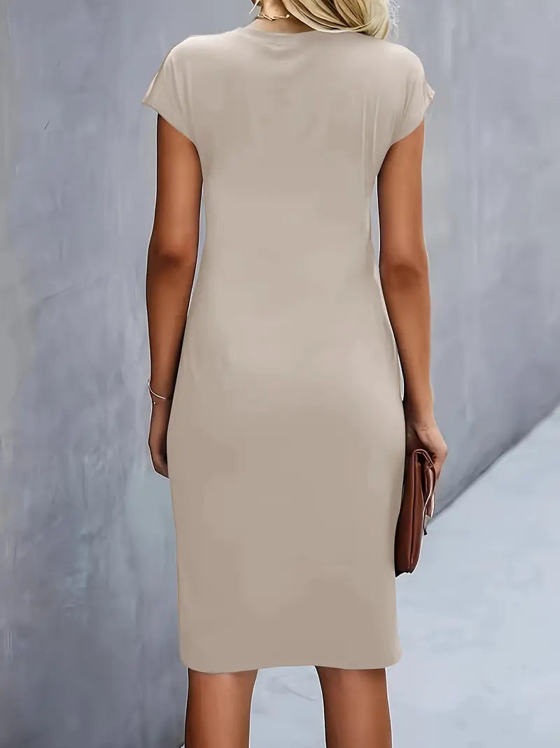 Isolde Women's Midi Dress – Elegant Fitted Cut with Draped Detail at the Waist
