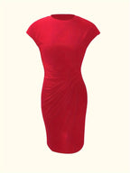 Isolde Women's Midi Dress – Elegant Fitted Cut with Draped Detail at the Waist