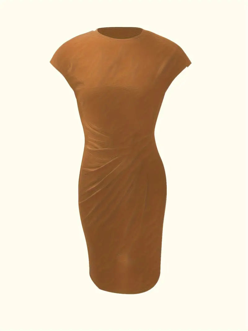 Isolde Women's Midi Dress – Elegant Fitted Cut with Draped Detail at the Waist