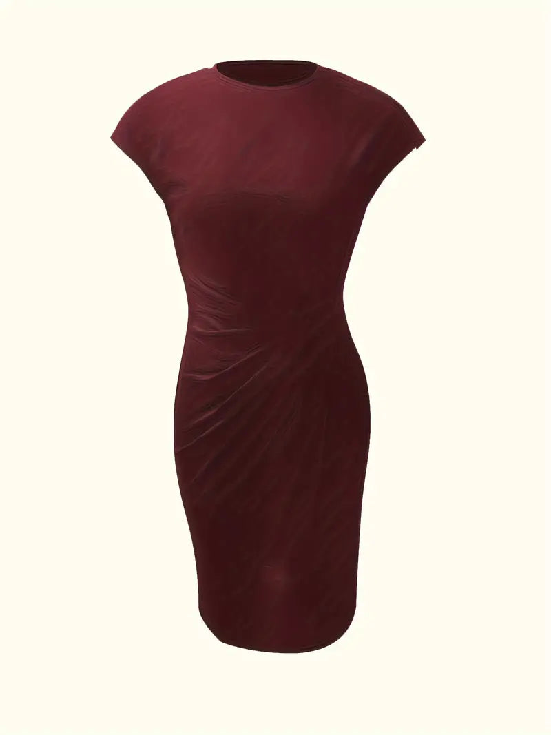 Isolde Women's Midi Dress – Elegant Fitted Cut with Draped Detail at the Waist