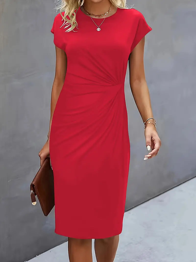 Isolde Robe Midi Femme – Coupe Ajustée Élégante avec Détail Drapé à la Taille