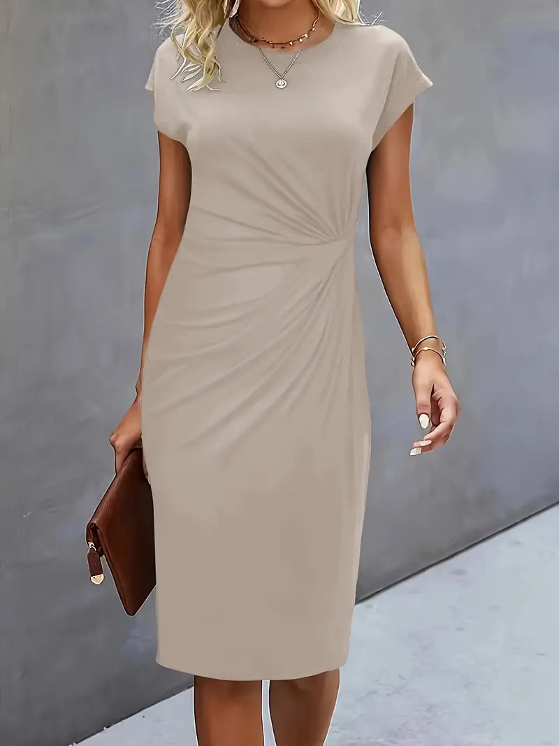 Isolde Robe Midi Femme – Coupe Ajustée Élégante avec Détail Drapé à la Taille