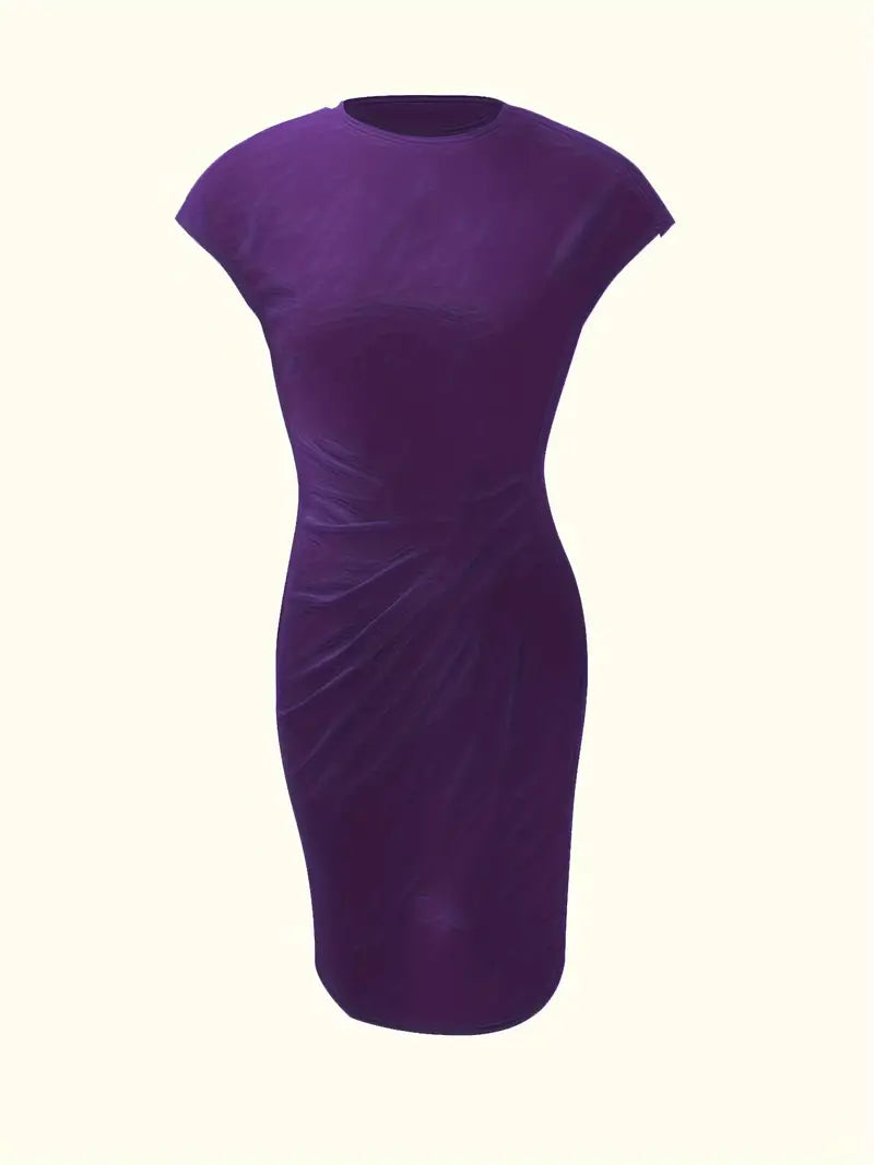 Isolde Women's Midi Dress – Elegant Fitted Cut with Draped Detail at the Waist