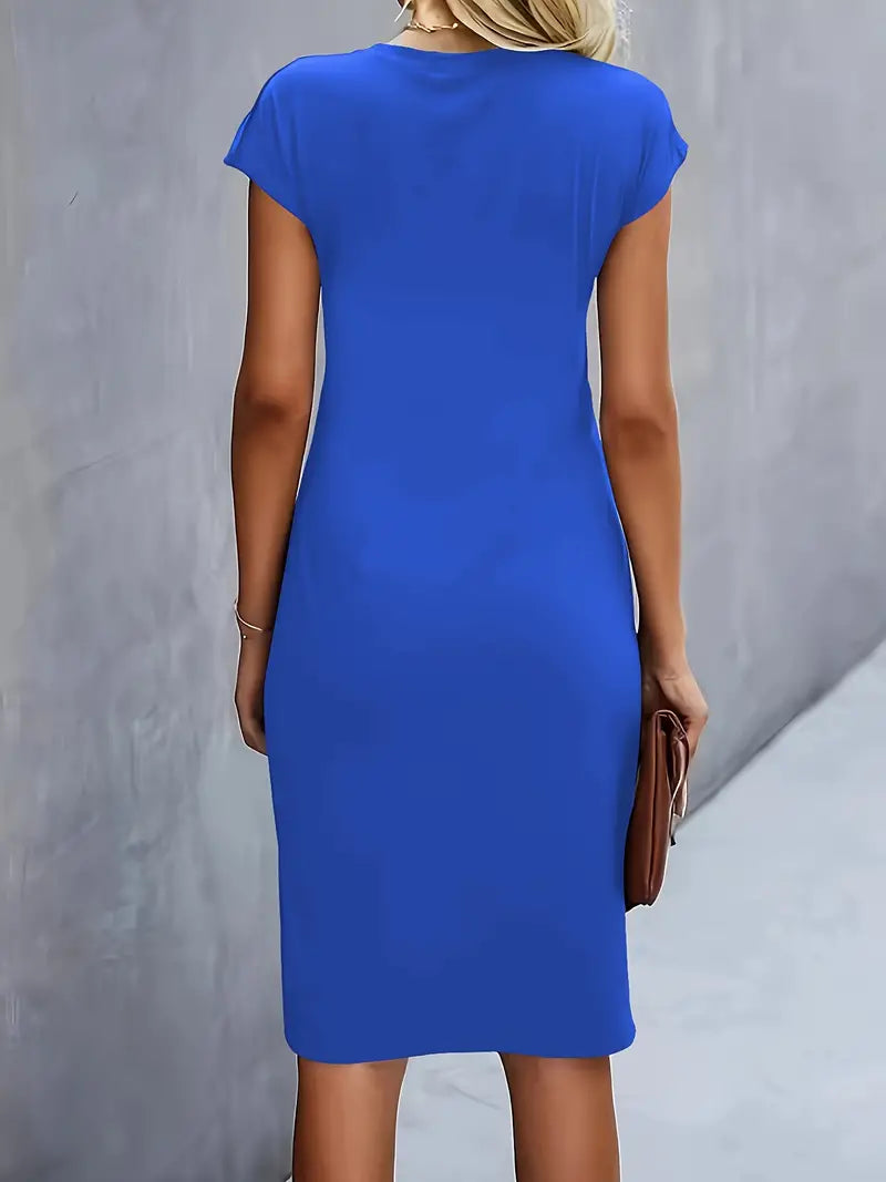 Isolde Women's Midi Dress – Elegant Fitted Cut with Draped Detail at the Waist