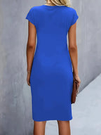 Isolde Women's Midi Dress – Elegant Fitted Cut with Draped Detail at the Waist