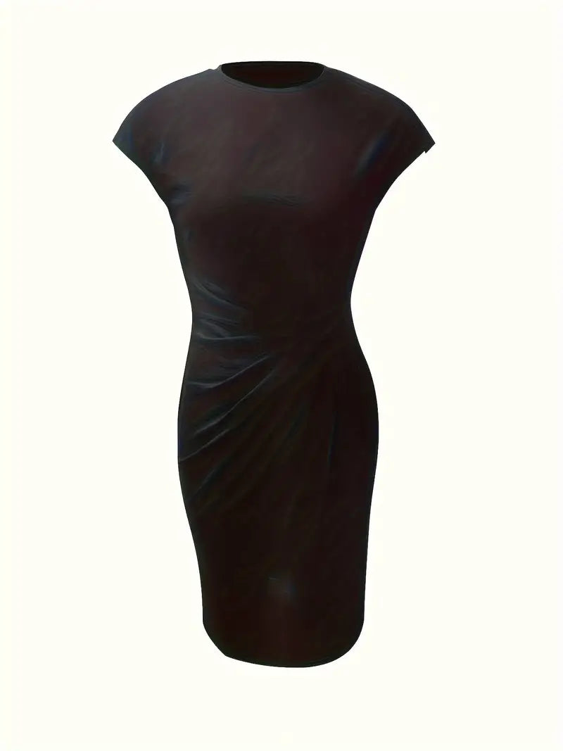 Isolde Women's Midi Dress – Elegant Fitted Cut with Draped Detail at the Waist