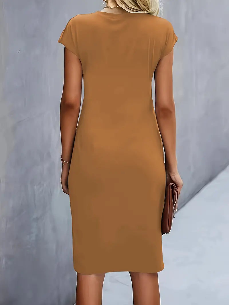 Isolde Women's Midi Dress – Elegant Fitted Cut with Draped Detail at the Waist