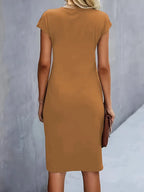 Isolde Women's Midi Dress – Elegant Fitted Cut with Draped Detail at the Waist