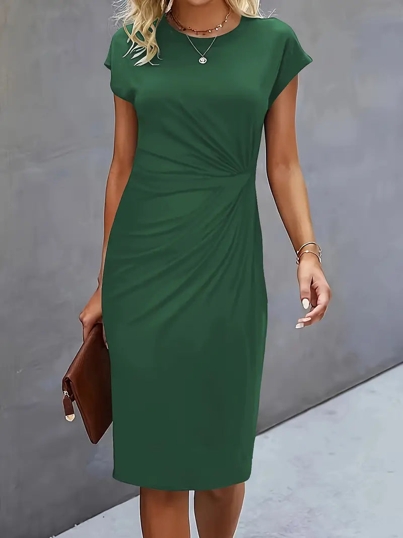 Isolde Robe Midi Femme – Coupe Ajustée Élégante avec Détail Drapé à la Taille
