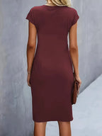 Isolde Women's Midi Dress – Elegant Fitted Cut with Draped Detail at the Waist