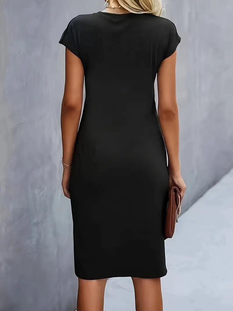 Isolde Robe Midi Femme – Coupe Ajustée Élégante avec Détail Drapé à la Taille