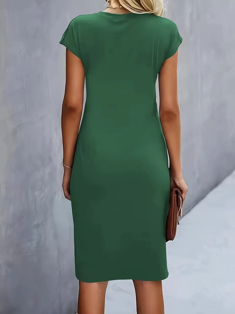 Isolde Women's Midi Dress – Elegant Fitted Cut with Draped Detail at the Waist