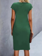 Isolde Women's Midi Dress – Elegant Fitted Cut with Draped Detail at the Waist