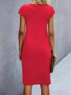 Isolde Women's Midi Dress – Elegant Fitted Cut with Draped Detail at the Waist
