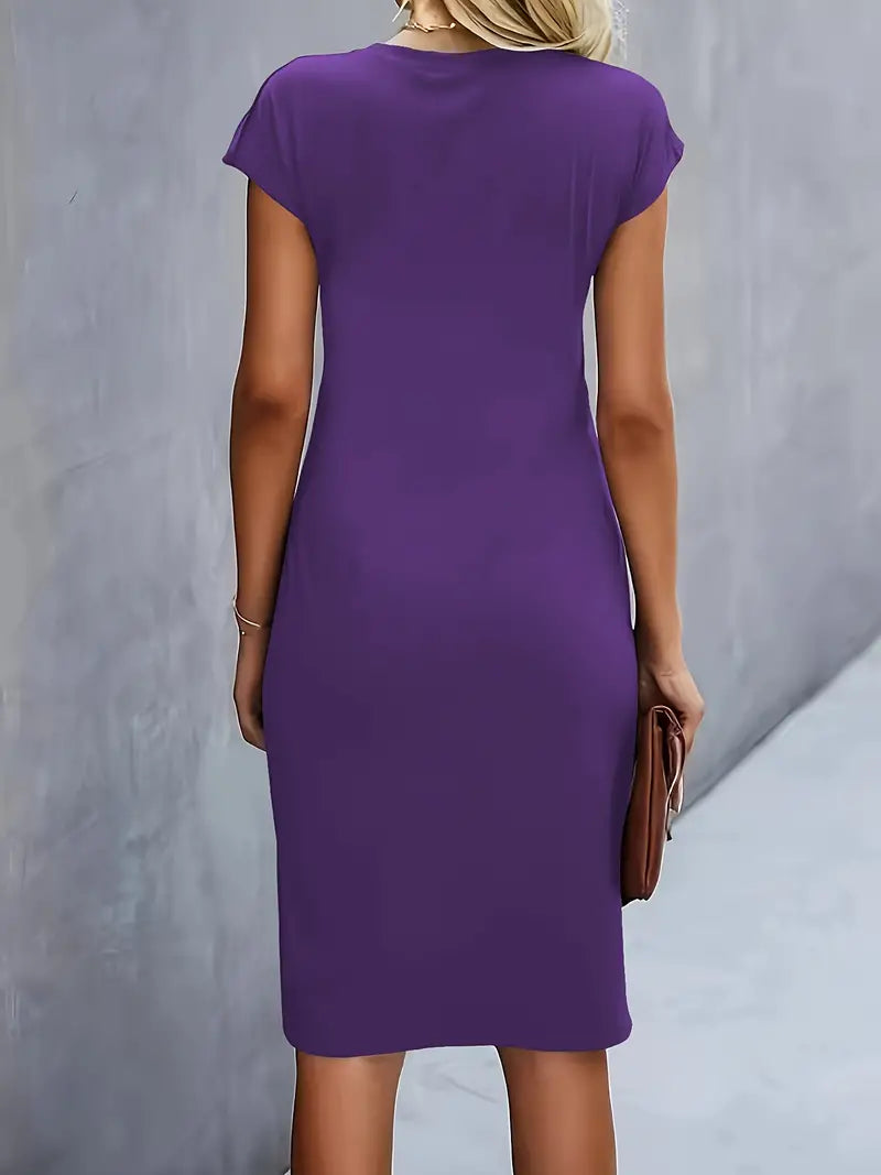Isolde Women's Midi Dress – Elegant Fitted Cut with Draped Detail at the Waist
