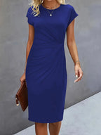 Isolde Women's Midi Dress – Elegant Fitted Cut with Draped Detail at the Waist