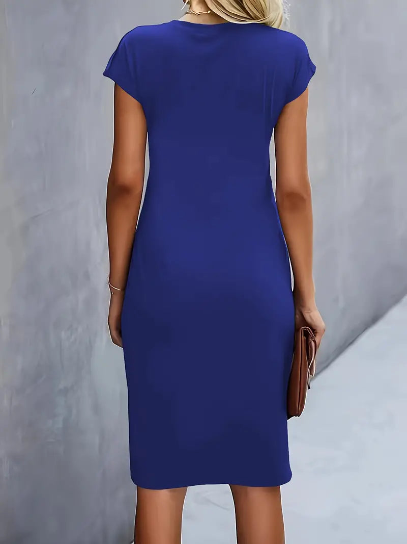 Isolde Women's Midi Dress – Elegant Fitted Cut with Draped Detail at the Waist