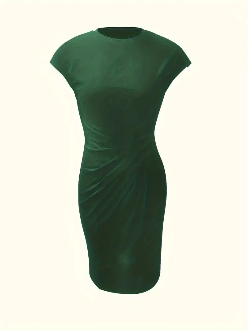 Isolde Women's Midi Dress – Elegant Fitted Cut with Draped Detail at the Waist