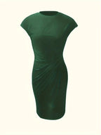 Isolde Women's Midi Dress – Elegant Fitted Cut with Draped Detail at the Waist