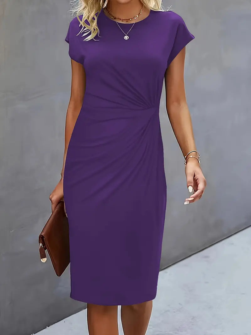 Isolde Robe Midi Femme – Coupe Ajustée Élégante avec Détail Drapé à la Taille