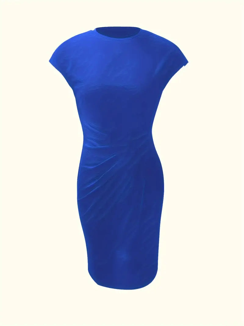 Isolde Women's Midi Dress – Elegant Fitted Cut with Draped Detail at the Waist