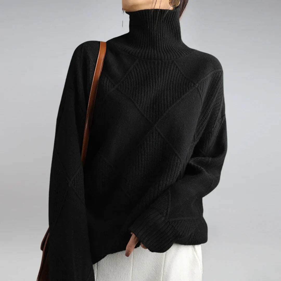 Célestine Pull Femme – Col Roulé Cachemire Doux, Maille Texturée & Chaleur Hiver