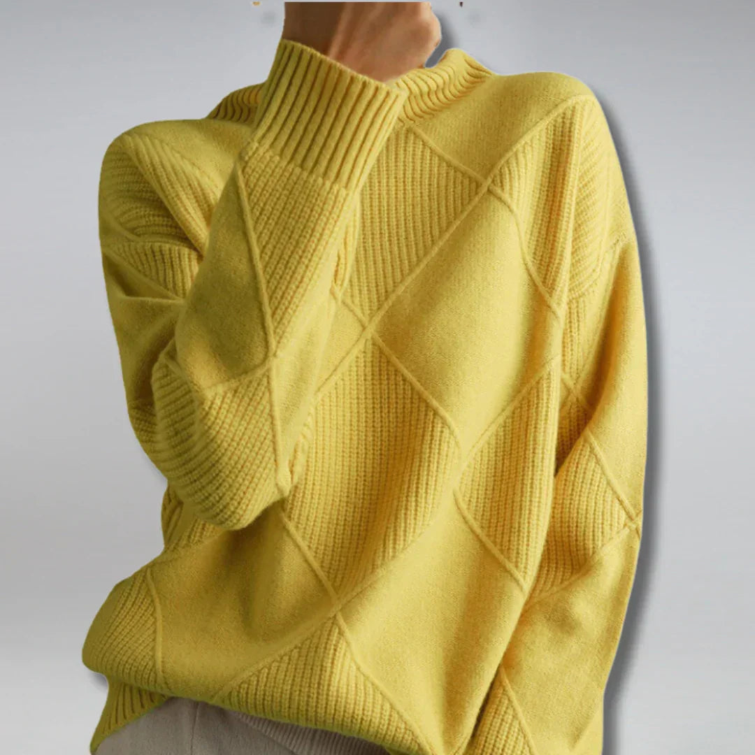 Célestine Pull Femme – Col Roulé Cachemire Doux, Maille Texturée & Chaleur Hiver