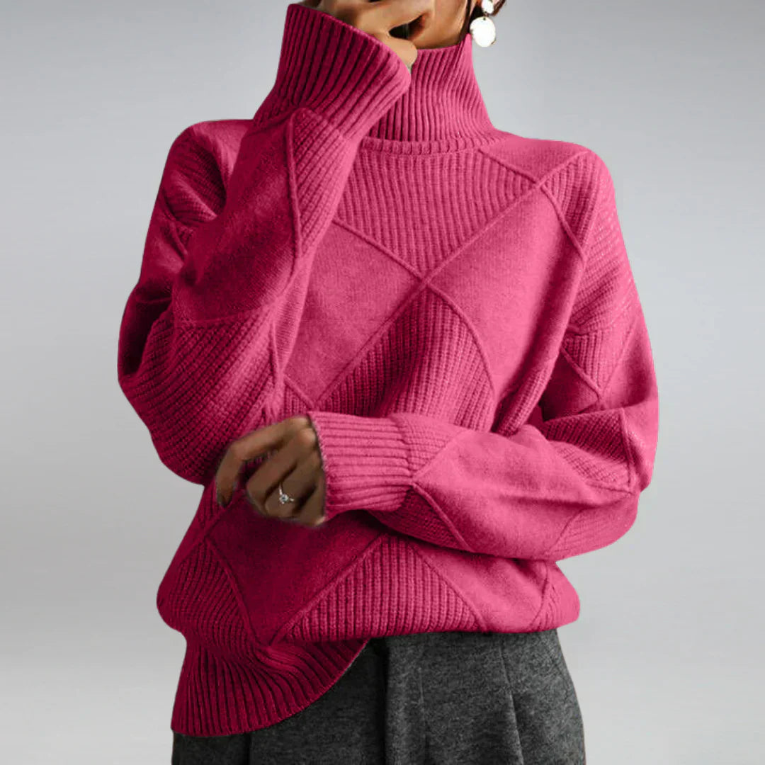 Célestine Pull Femme – Col Roulé Cachemire Doux, Maille Texturée & Chaleur Hiver