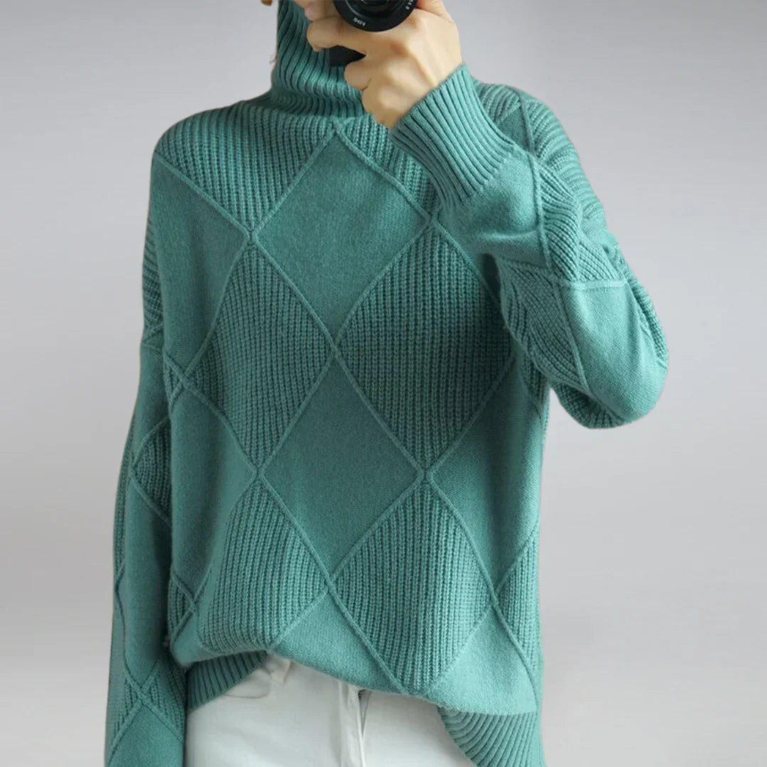 Célestine Pull Femme – Col Roulé Cachemire Doux, Maille Texturée & Chaleur Hiver