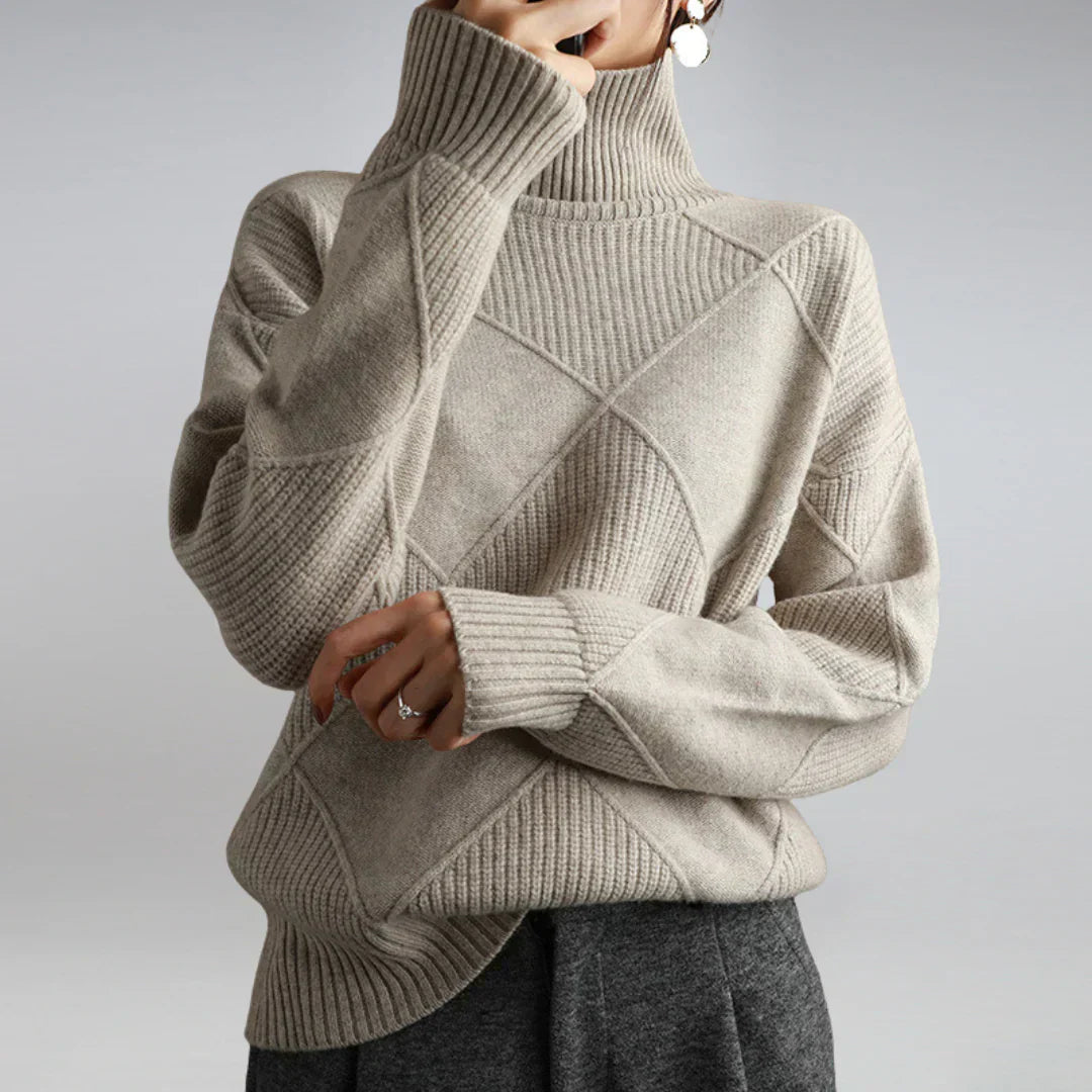 Célestine Pull Femme – Col Roulé Cachemire Doux, Maille Texturée & Chaleur Hiver