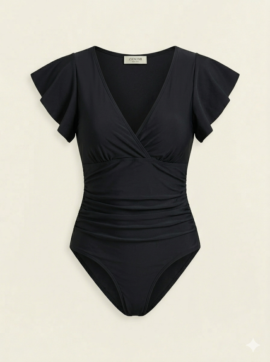 Faustine Maillot de Bain Femme – Maillot Une Pièce à Col V avec Manches Volantées