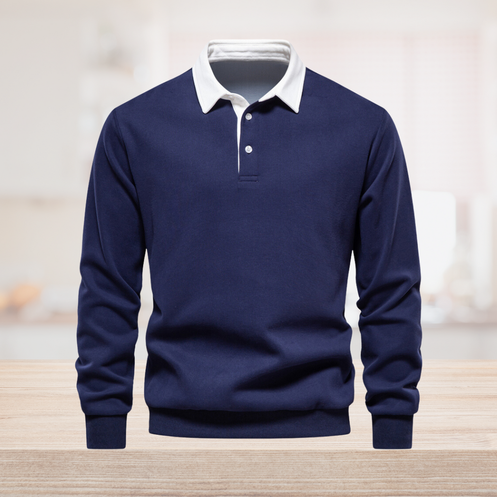 Maverick Men's Polo Sweater – Polo Collar Sweatshirt with Long Sleeves and Classic Style  