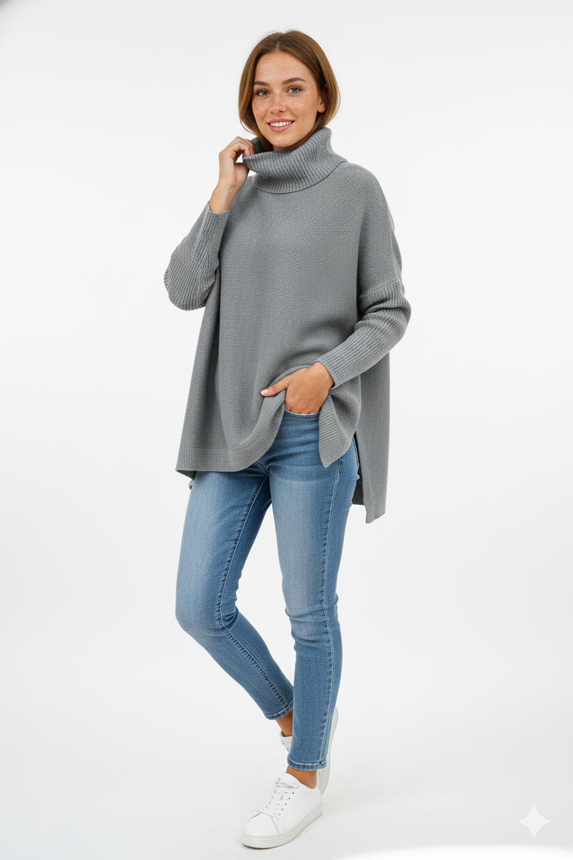 Reese Pull Col Roulé Femme – Pull Oversize en Maille Douce avec Col Haut Élégant