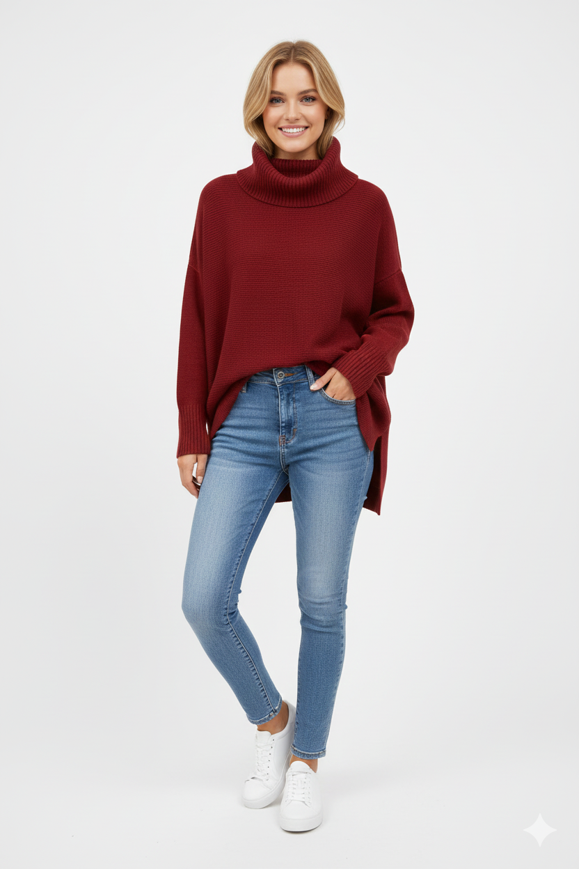 Reese Pull Col Roulé Femme – Pull Oversize en Maille Douce avec Col Haut Élégant