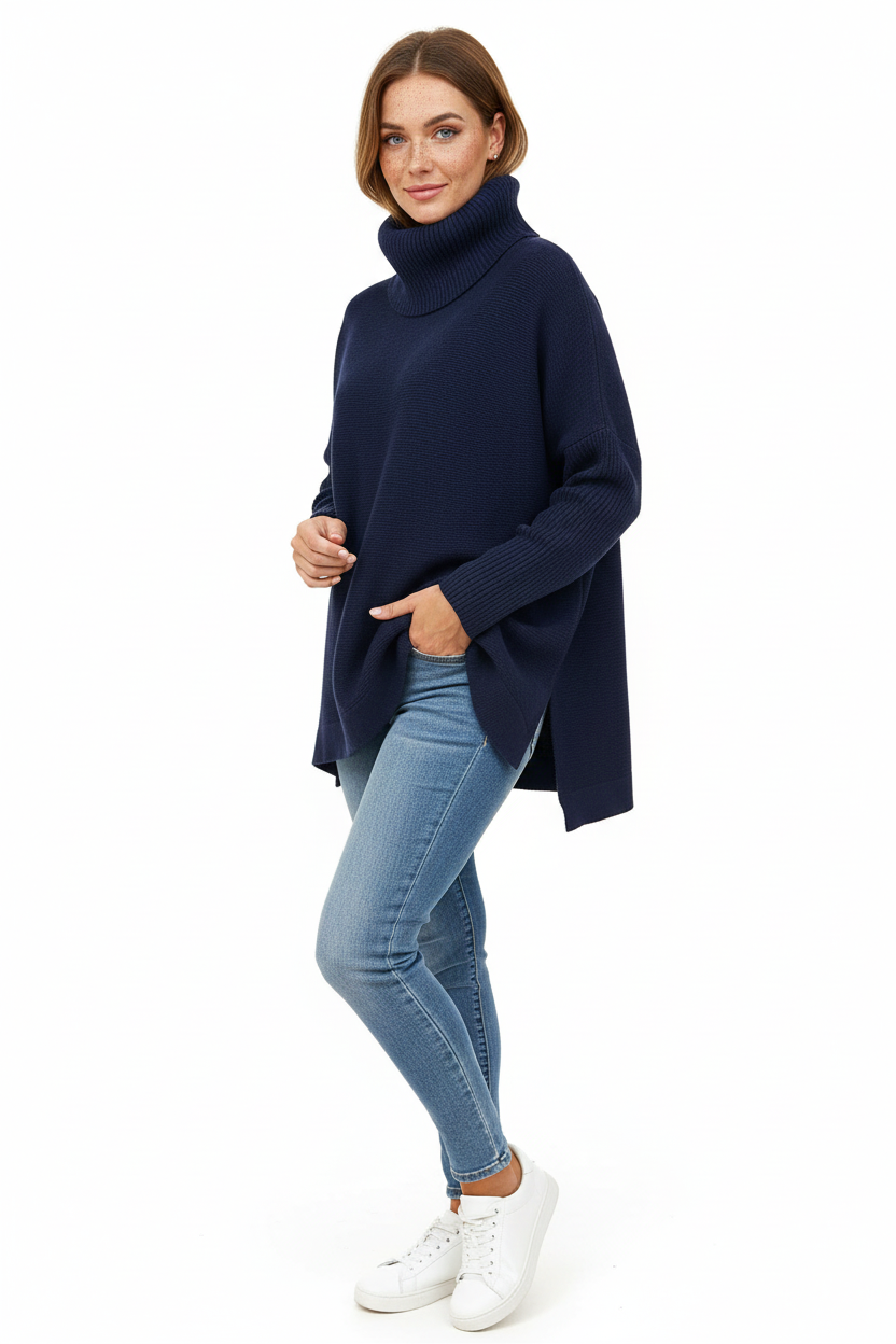 Reese Pull Col Roulé Femme – Pull Oversize en Maille Douce avec Col Haut Élégant