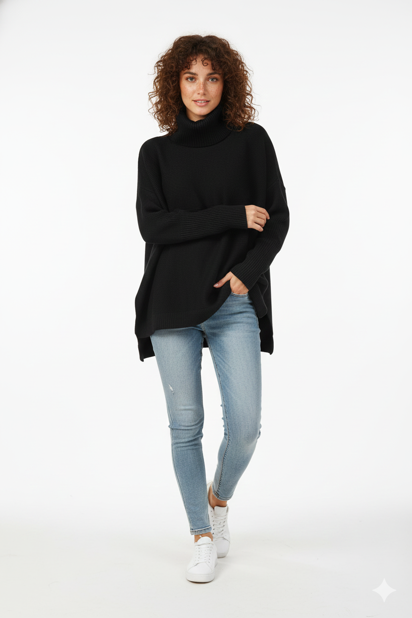 Reese Pull Col Roulé Femme – Pull Oversize en Maille Douce avec Col Haut Élégant