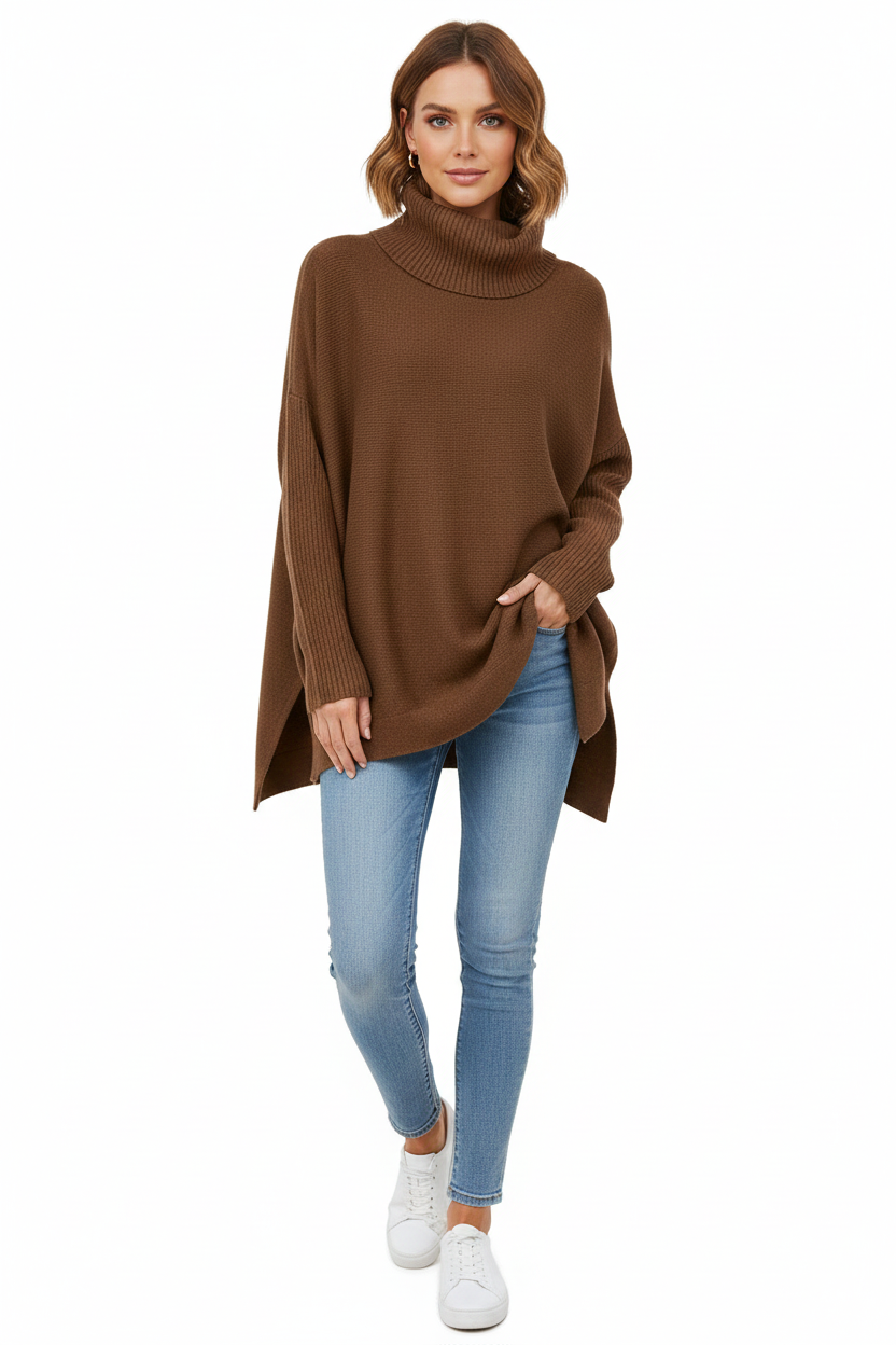 Reese Pull Col Roulé Femme – Pull Oversize en Maille Douce avec Col Haut Élégant
