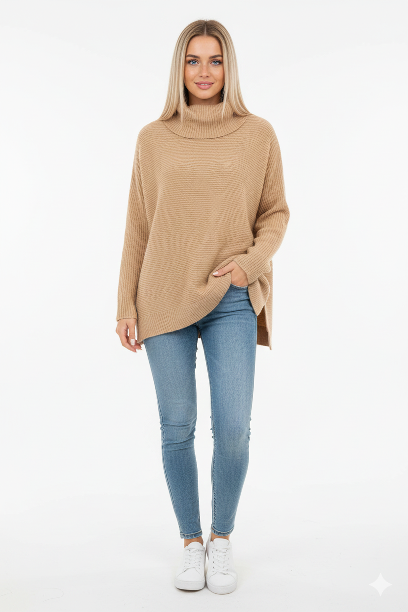 Reese Pull Col Roulé Femme – Pull Oversize en Maille Douce avec Col Haut Élégant