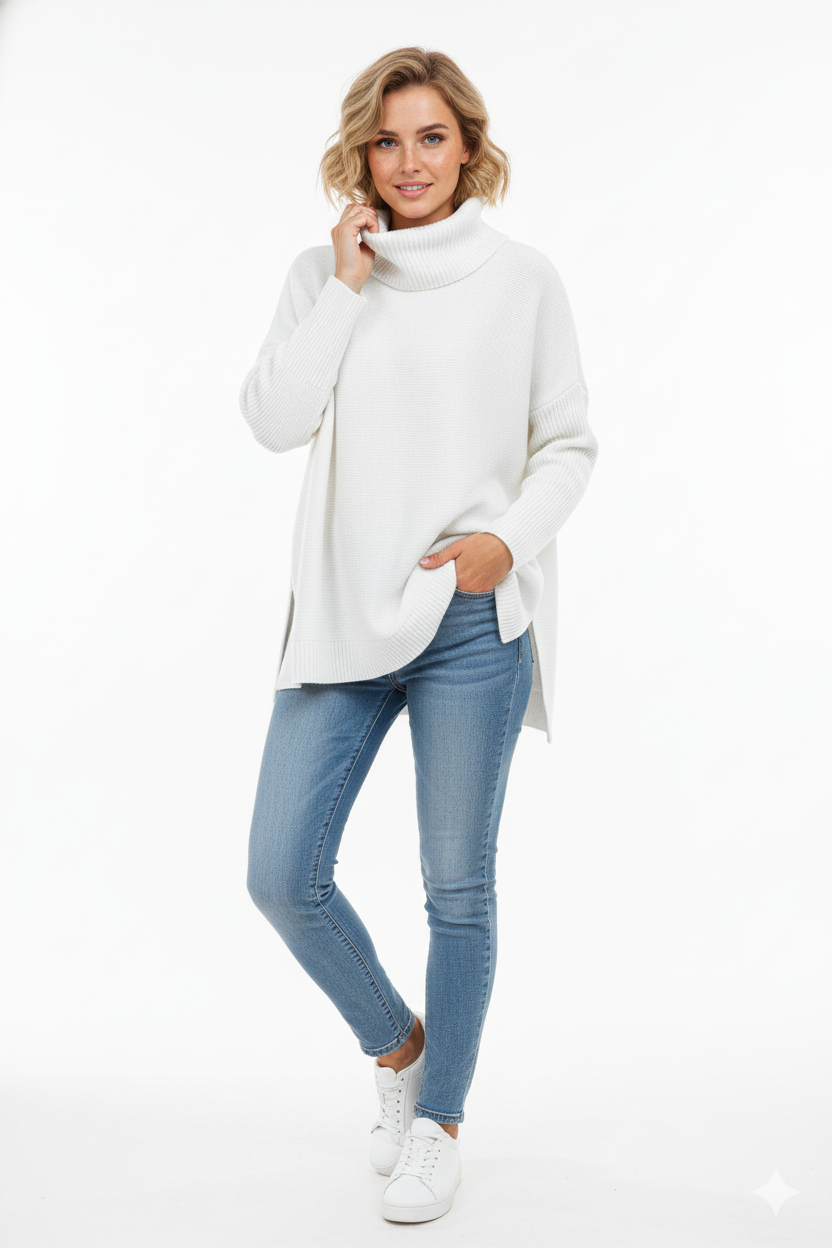 Reese Pull Col Roulé Femme – Pull Oversize en Maille Douce avec Col Haut Élégant