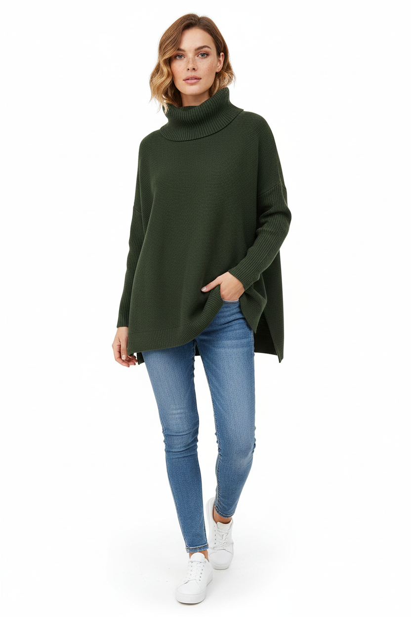 Reese Pull Col Roulé Femme – Pull Oversize en Maille Douce avec Col Haut Élégant