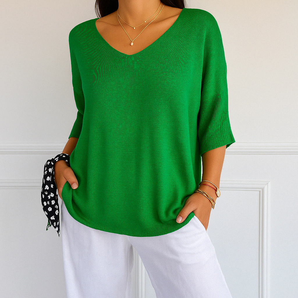 Ingrid Pull Col V Femme – Maille Fine Douce avec Coupe Fluide et Élégante