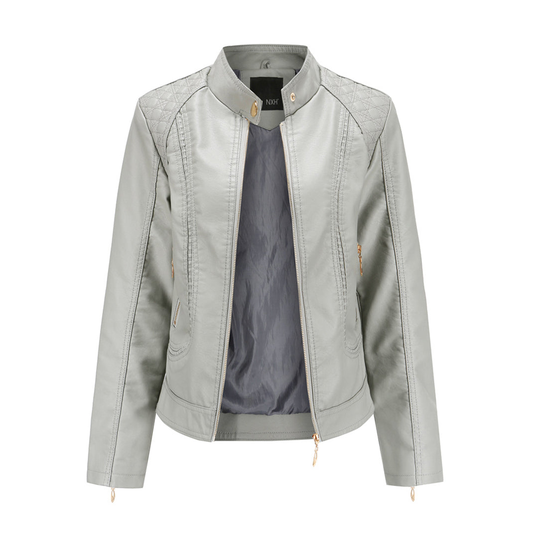 Freyja Veste Femme en Similicuir – Col Montant Élégant avec Fermetures Éclair Modernes